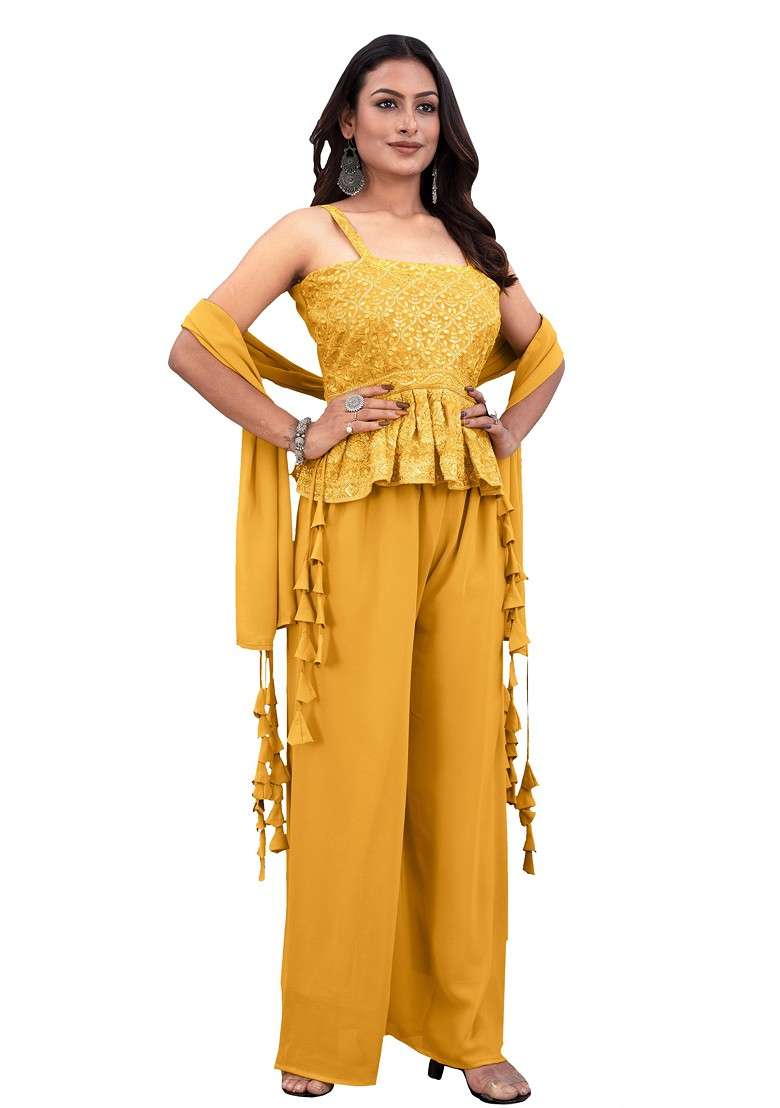 Yellow Printed Poly Blend Co Ord Set - Indya