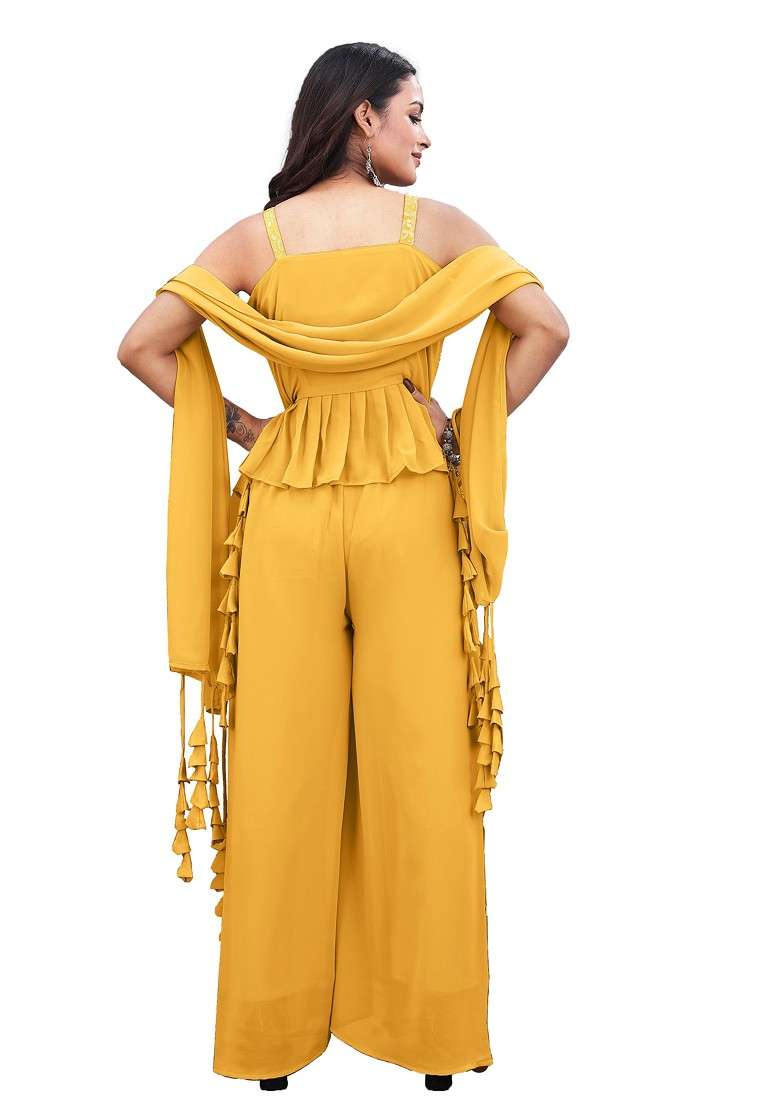 Yellow Printed Poly Blend Co Ord Set - Indya