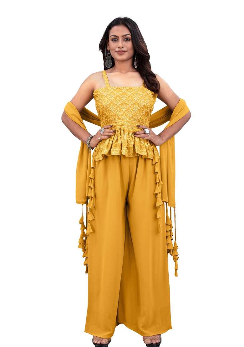 Yellow Printed Poly Blend Co Ord Set - Indya