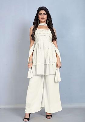 Cream Printed Poly Blend Co Ord Set