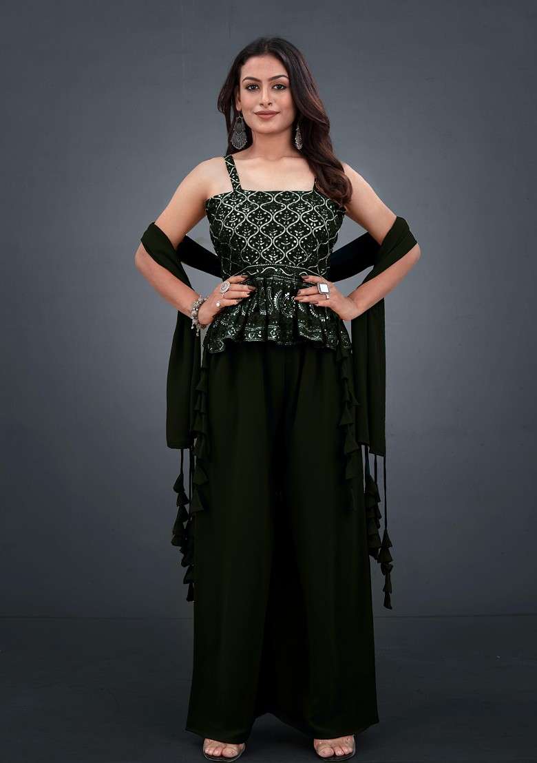Green Printed Poly Blend Co Ord Set - Indya
