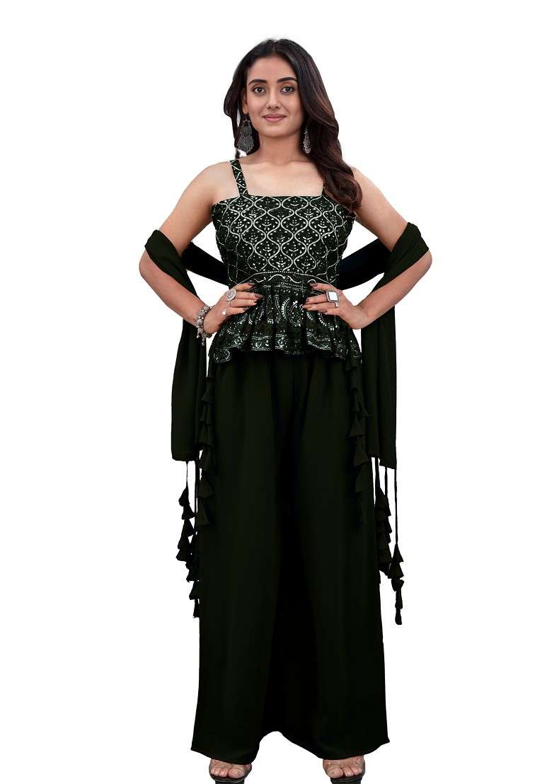 Olive Printed Poly Blend Co Ord Set - Indya
