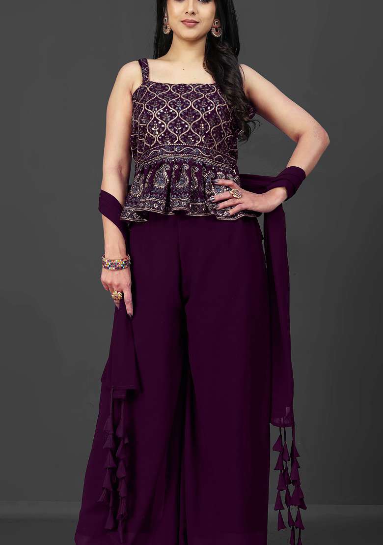 Maroon Printed Poly Blend Co Ord Set - Indya