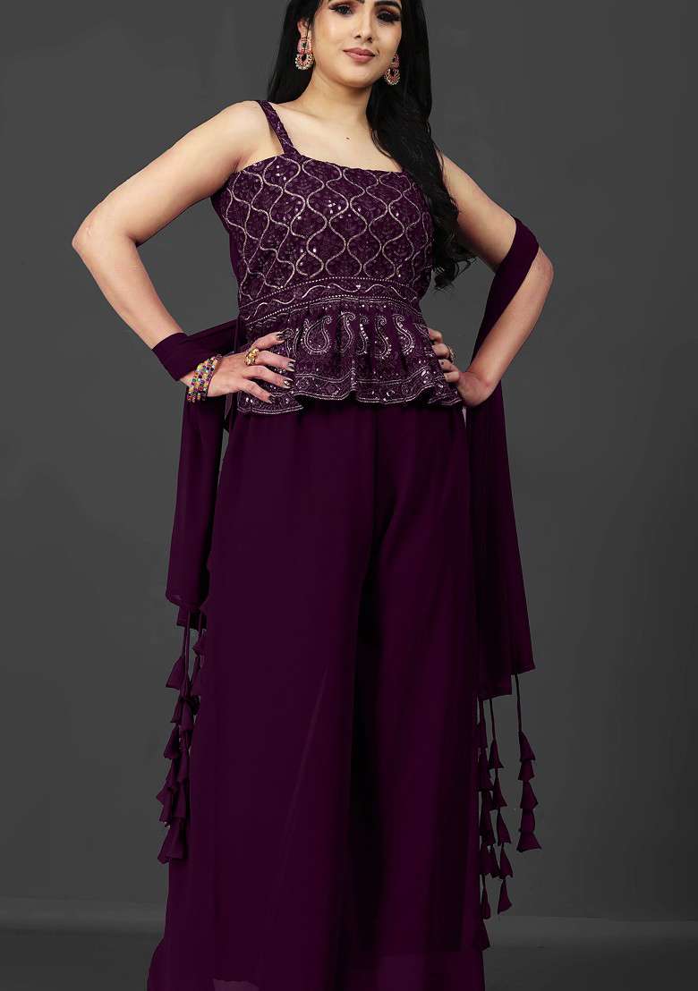 Maroon Printed Poly Blend Co Ord Set - Indya
