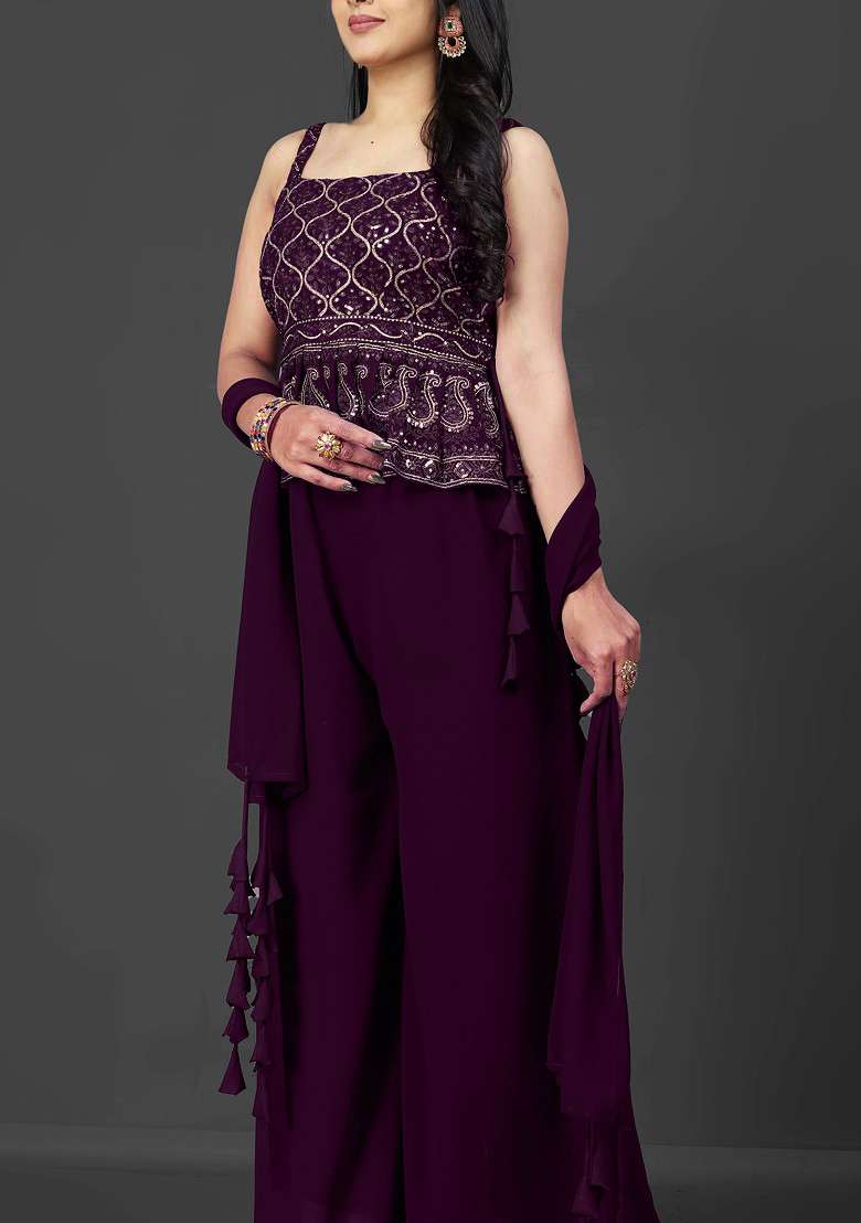 Maroon Printed Poly Blend Co Ord Set - Indya