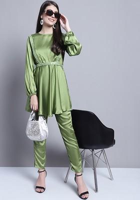 Green Printed Poly Blend Co Ord Set