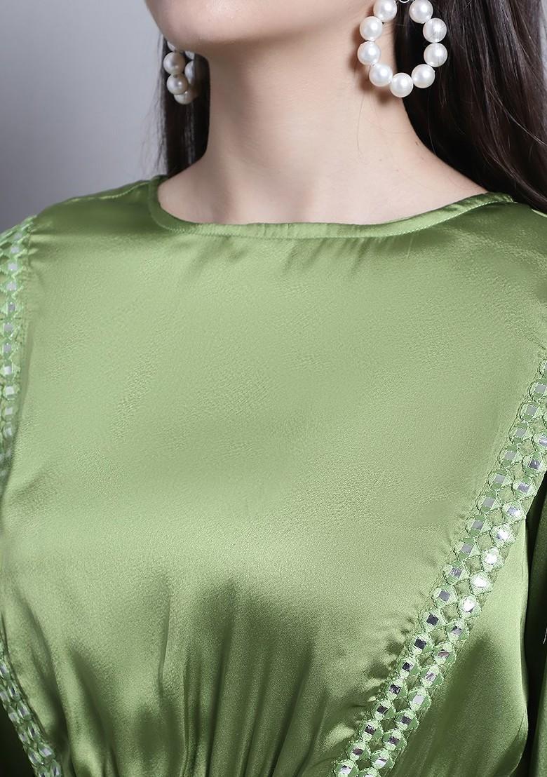 Green Printed Poly Blend Co Ord Set - Indya