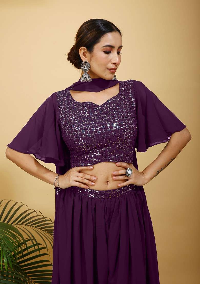 Purple Printed Poly Blend Co Ord Set - Indya