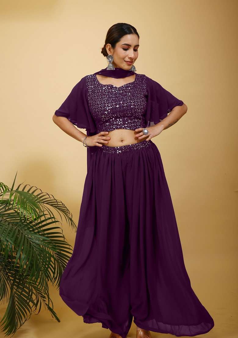 Purple Printed Poly Blend Co Ord Set - Indya