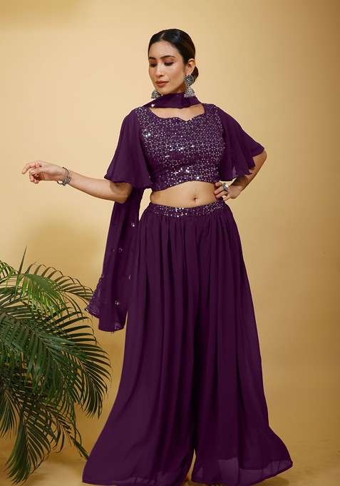 Purple Printed Poly Blend Co Ord Set