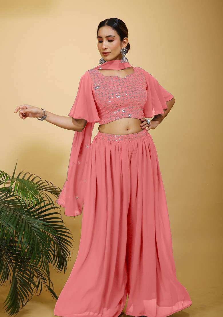 Peach Printed Poly Blend Co Ord Set - Indya