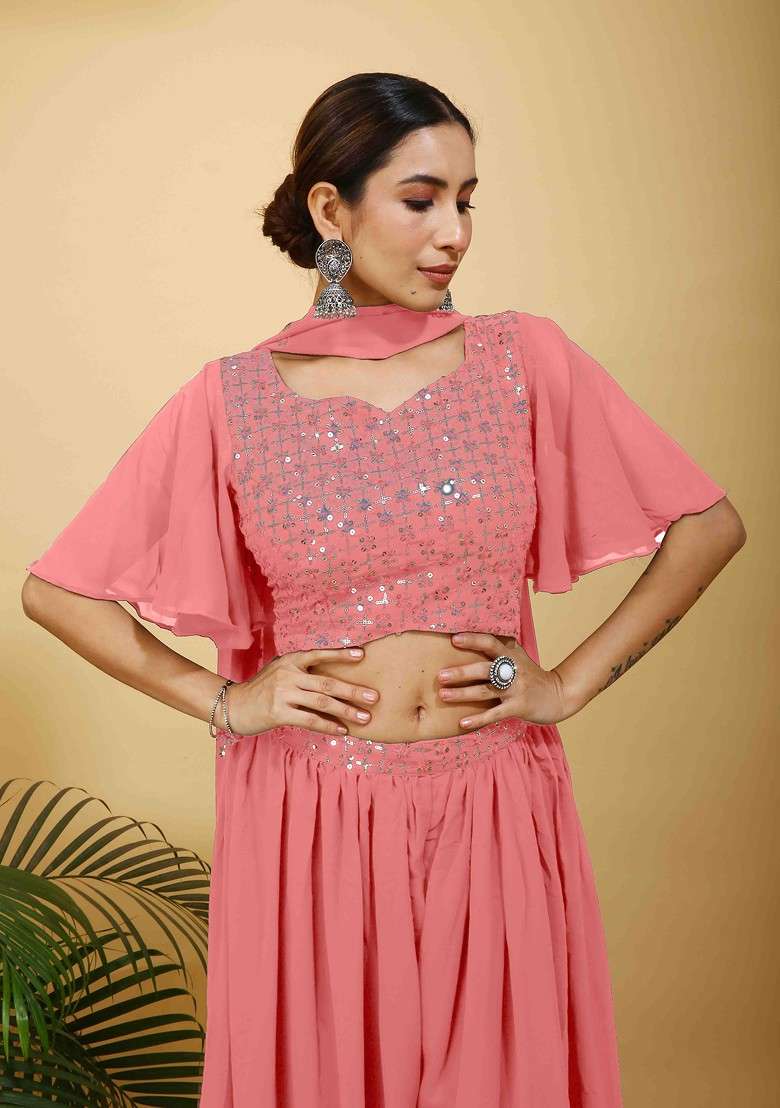 Peach Printed Poly Blend Co Ord Set - Indya