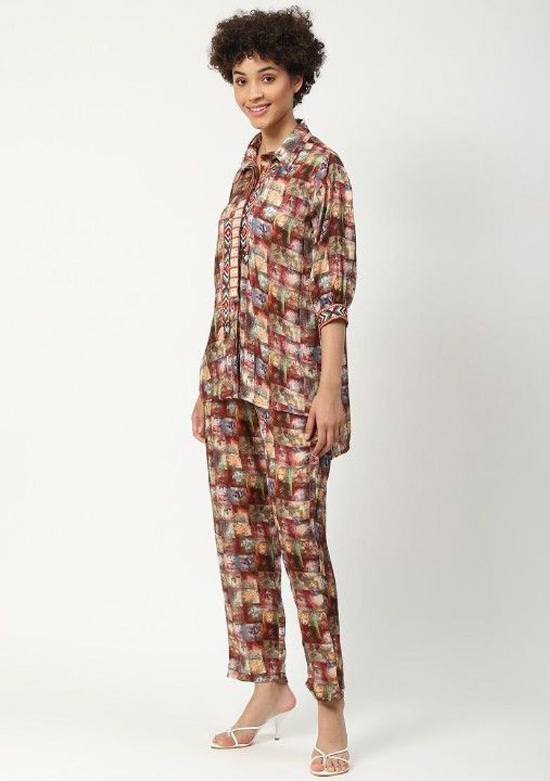 Brown Printed Cotton Co Ord Set - Indya