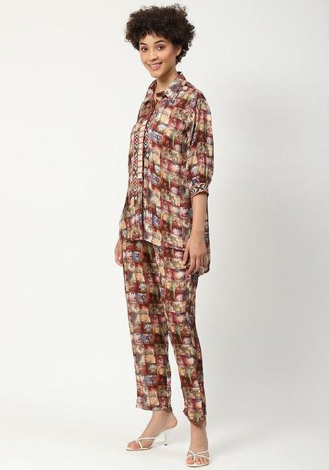 Brown Printed Cotton Co Ord Set