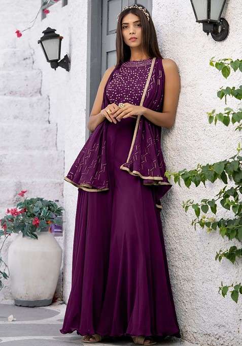 Purple Printed Poly Blend Co Ord Set