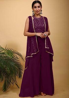 Purple Printed Poly Blend Co Ord Set