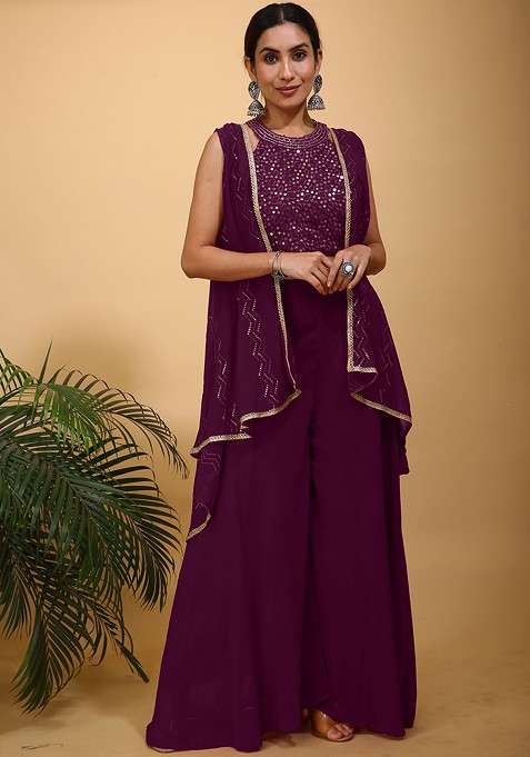 Purple Printed Poly Blend Co Ord Set