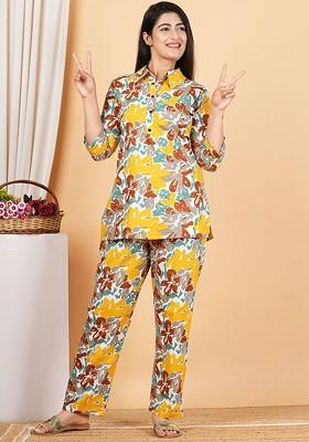 Yellow Printed Cotton Co Ord Set