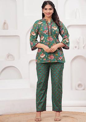 Green Printed Cotton Co Ord Set