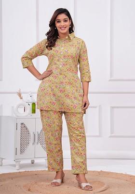 Brown Printed Cotton Co Ord Set