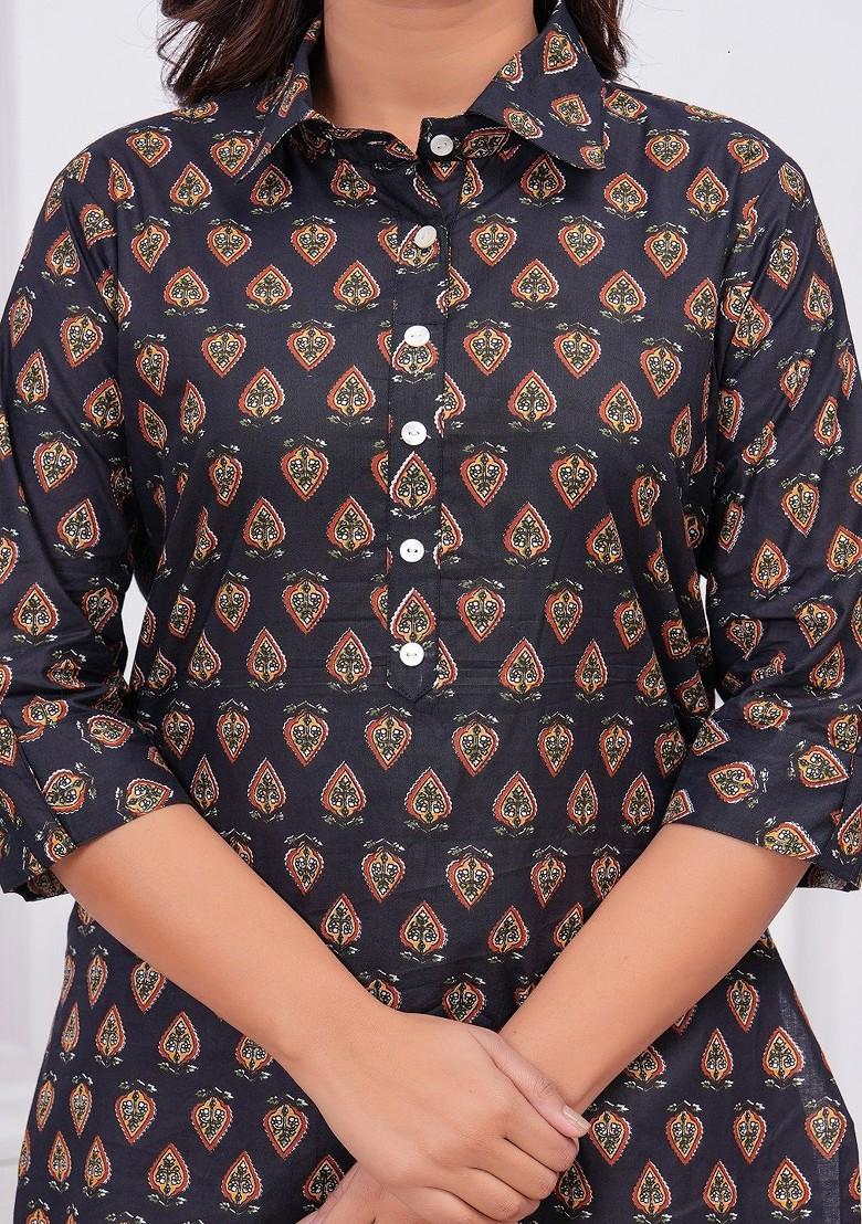 Black Printed Cotton Co Ord Set - Indya