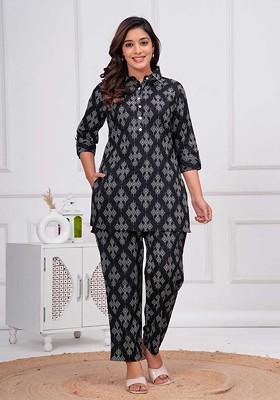 Black Printed Cotton Co Ord Set