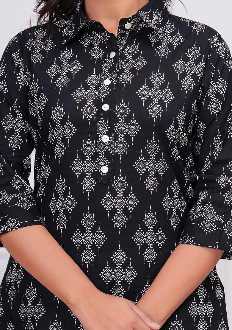 Black Printed Cotton Co Ord Set - Indya