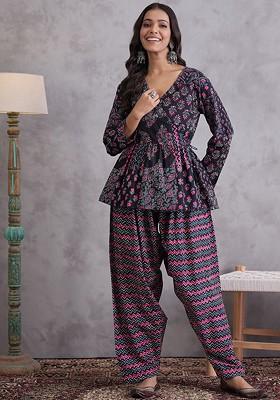 Black Printed Cotton Co Ord Set