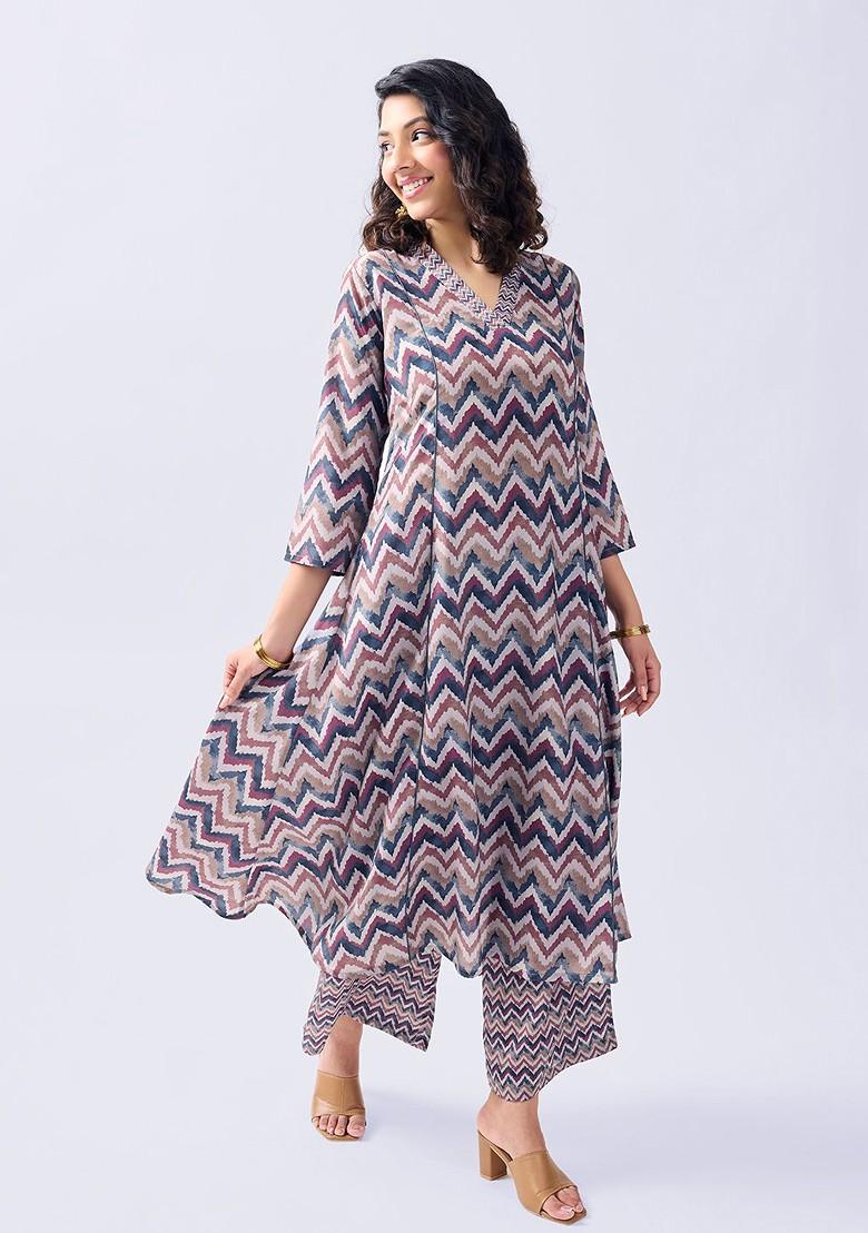 Grey Printed Poly Blend Co Ord Set - Indya