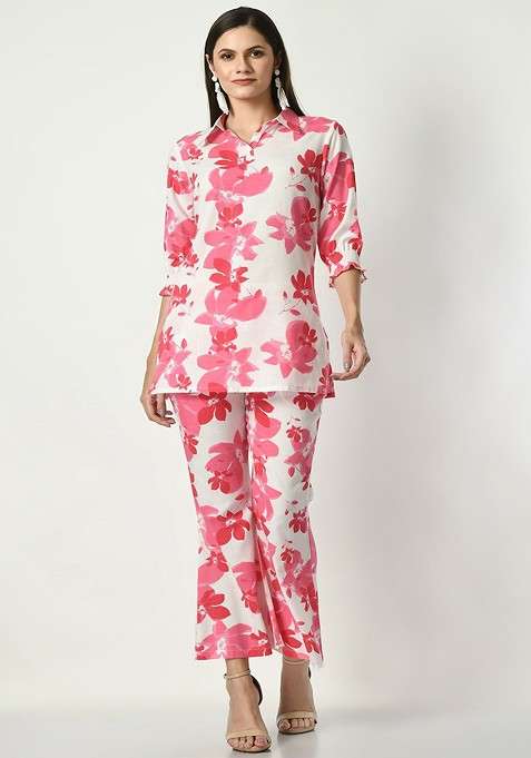 White Printed Cotton Co Ord Set