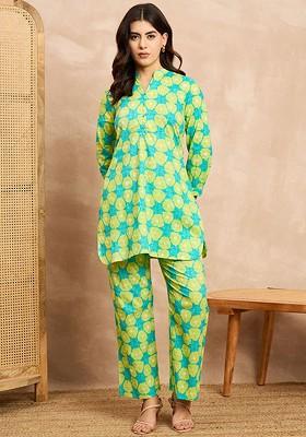 Green Printed Poly Blend Co Ord Set