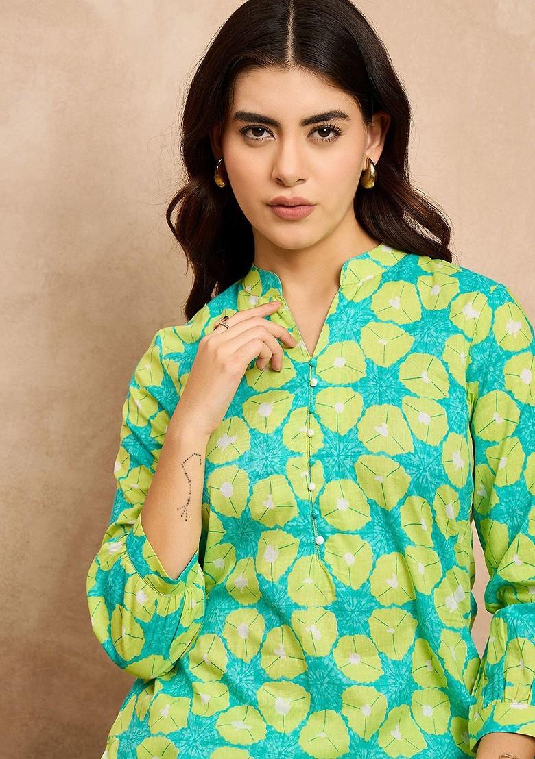 Green Printed Poly Blend Co Ord Set - Indya