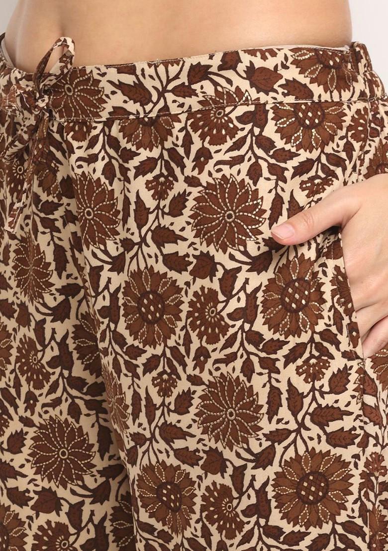 Brown Printed Poly Blend Co Ord Set - Indya