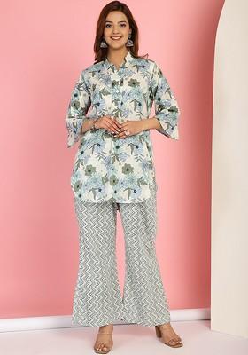 White Printed Cotton Co Ord Set