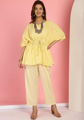 Yellow Printed Cotton Co Ord Set