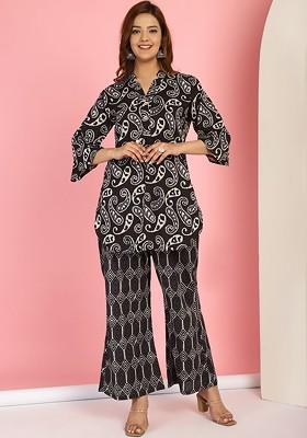 Black Printed Cotton Co Ord Set