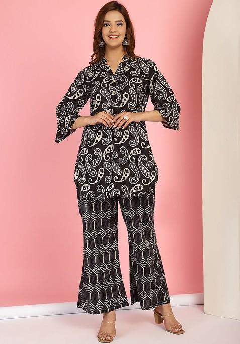 Black Printed Cotton Co Ord Set