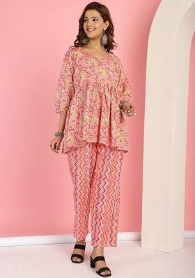 Pink Printed Cotton Co Ord Set