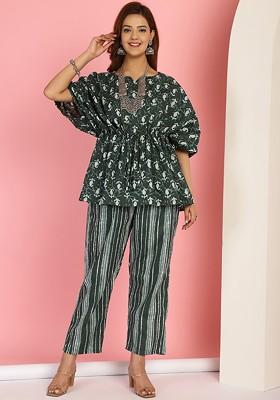 Green Printed Cotton Co Ord Set