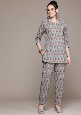 Grey Printed Cotton Co Ord Set