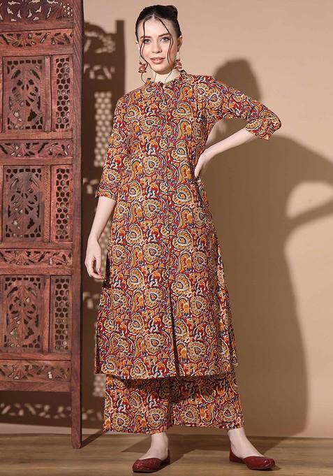 Red Printed Cotton Co Ord Set