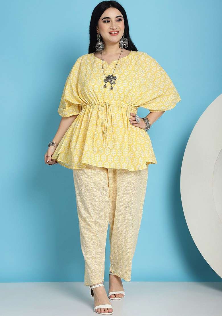 Yellow Printed Cotton Co Ord Set - Indya