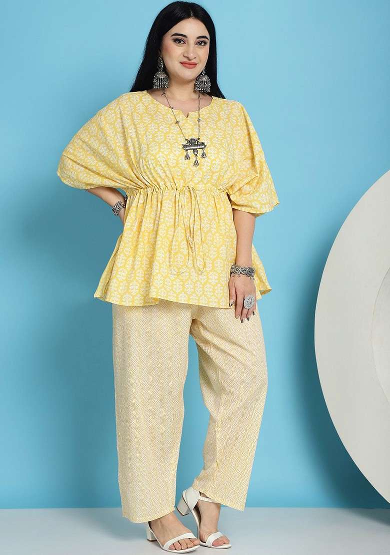 Yellow Printed Cotton Co Ord Set - Indya