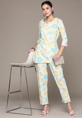 White Printed Cotton Co Ord Set