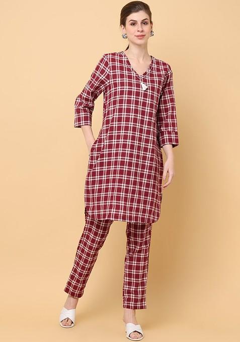 Maroon Printed Cotton Co Ord Set
