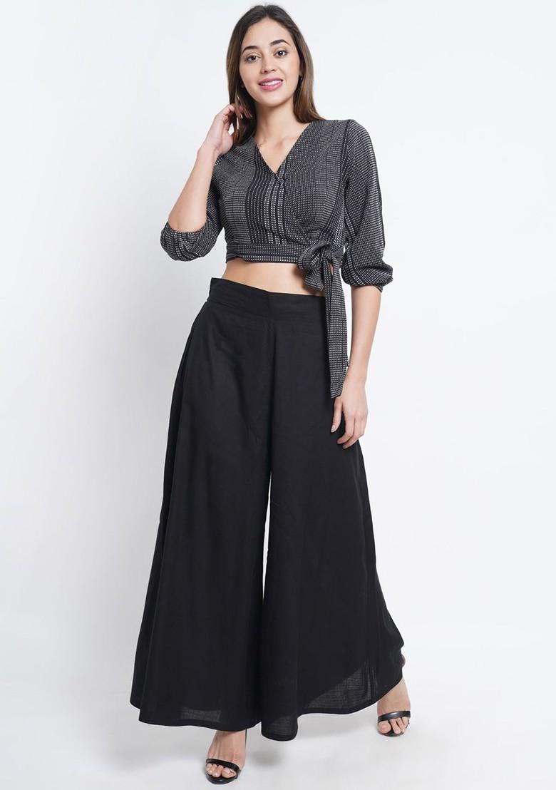 Black Printed Poly Blend Co Ord Set - Indya