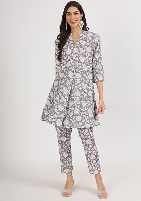 Grey Printed Cotton Co Ord Set