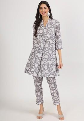 Grey Printed Cotton Co Ord Set