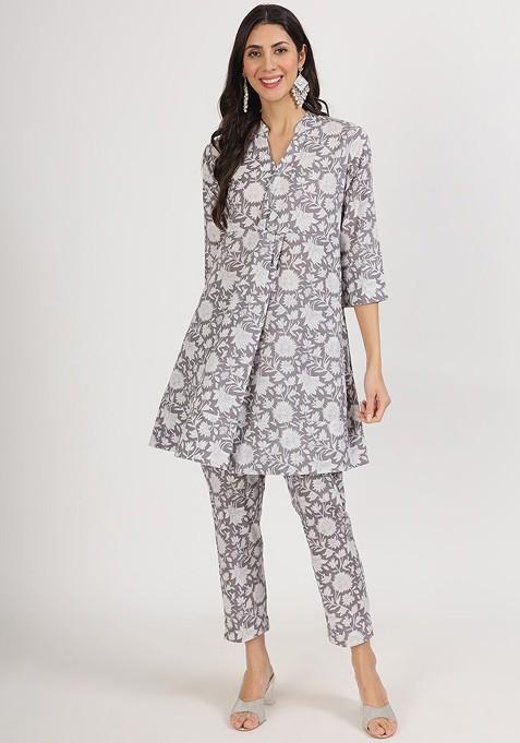 Grey Printed Cotton Co Ord Set