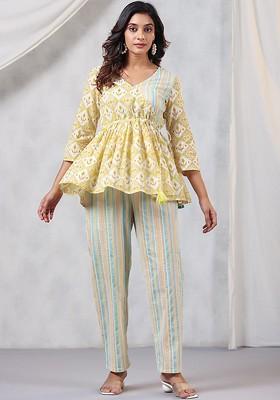 Yellow Printed Cotton Co Ord Set